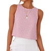 image:imageANRABESS Women Crop Tank Tops High Neck Sleeveless Shirts 2026 Summer Outfits Casual Blouse Beach Vacation ClothesPink White Plaid