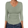 image:imageANRABESS Womens 34 Length Sleeve Ribbed Knit TopsampShirts V Neck Slim Fit Soft Medium Stretch Summer Casual Basic OutfitsSage Green