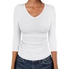 image:imageANRABESS Womens 34 Length Sleeve Ribbed Knit TopsampShirts V Neck Slim Fit Soft Medium Stretch Summer Casual Basic OutfitsWhite