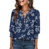 image:imageANRABESS Womens 34 Sleeve Henley Blouse Soft V Neck Top for Dressy Casual Work amp Business Office WearBlue White Floral