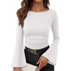 image:imageANRABESS Womens Bell Long Sleeve Boat Neck Crop Tops  Stretchy SoftRuched Slim Fitted ShirtsCute Stylish Y2K Street TeeGoing Out Travel AllDay WearFall FashionYoung GirlsWhite