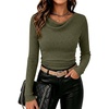image:imageANRABESS Womens Cowl Neck Long Sleeve ShirtsSoft Ribbed Knit Crop Tops with Side RuchedCasual amp Going Out Tshirts for FallArmy Green