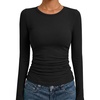 image:imageANRABESS Womens Long Sleeve Ruched Tops  Crew Neck Slim Fitted Basic Tee Shirt Soft Ribbed Stretchy Layer Fall Winter Business Casual amp Work amp Travel Everyday WearBlack