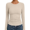 image:imageANRABESS Womens Long Sleeve Ruched Tops  Crew Neck Slim Fitted Basic Tee Shirt Soft Ribbed Stretchy Layer Fall Winter Business Casual amp Work amp Travel Everyday WearBeige