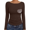 image:imageANRABESS Womens Long Sleeve Shirts Built in Bra Top  Slim Fit Crew Neck Basic Tee Soft Comfy Breathable Casual Wear Going Out Travel Daily Spring Fall Layer Trendy OutfitsBrown