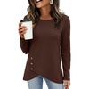 image:imageANRABESS Womens Long Sleeve Shirts Waffle Knit Tunic Top  Wrap Buttons SideSoft Lightweight SweaterCute with LeggingsFall Spring Outfits for Work Travel All Day WearBrown