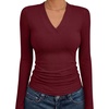 image:imageANRABESS Womens Long Sleeve V Neck Ribbed Knit Fitted Tops  Comfy Basic Tee Shirts Slim Fit Stretchy Soft Breathable Fabric Fall Winter Layer Casual Work Travel Vacation Daily WearWine Red
