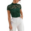 image:imageANRABESS Womens Summer Sexy Mock Turtle Neck Short Sleeve Tops Sheer Mesh Shirts Slim Blouse Trendy Ruched Going Out OutfitsDeep Green Floral