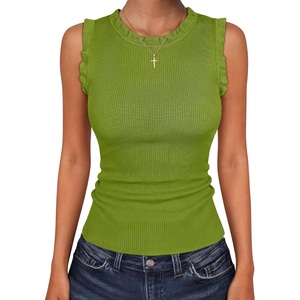 image:imageANRABESS Ribbed Tank Tops for Women Ruffle Style  Crew Neck Sleeveless Sweater Vest Business Casual Cute Shirts Comfort Breathable SkinFriendly OutfitsGrass