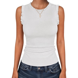 image:imageANRABESS Ribbed Tank Tops for Women Ruffle Style  Crew Neck Sleeveless Sweater Vest Business Casual Cute Shirts Comfort Breathable SkinFriendly OutfitsWhite
