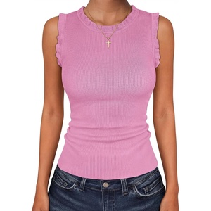 image:imageANRABESS Ribbed Tank Tops for Women Ruffle Style  Crew Neck Sleeveless Sweater Vest Business Casual Cute Shirts Comfort Breathable SkinFriendly OutfitsPink