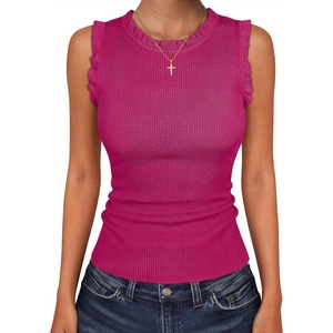 image:imageANRABESS Ribbed Tank Tops for Women Ruffle Style  Crew Neck Sleeveless Sweater Vest Business Casual Cute Shirts Comfort Breathable SkinFriendly OutfitsHot Pink