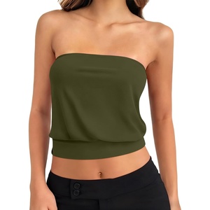 image:imageANRABESS Tube Tops for Women Bandeau Strapless Cropped Banded Hem 2026 Summer ClothesArmy Green