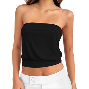 image:imageANRABESS Tube Tops for Women Bandeau Strapless Cropped Banded Hem 2026 Summer ClothesBlack