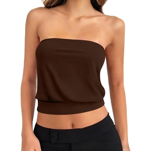 image:imageANRABESS Tube Tops for Women Bandeau Strapless Cropped Banded Hem 2026 Summer ClothesBrown