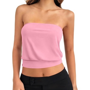 image:imageANRABESS Tube Tops for Women Bandeau Strapless Cropped Banded Hem 2026 Summer ClothesPink