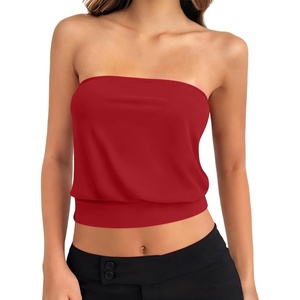 image:imageANRABESS Tube Tops for Women Bandeau Strapless Cropped Banded Hem 2026 Summer ClothesRed
