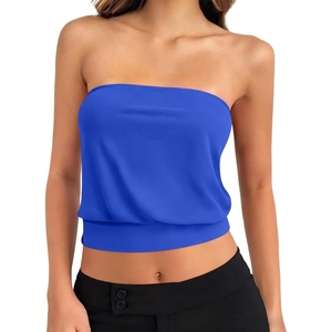 image:imageANRABESS Tube Tops for Women Bandeau Strapless Cropped Banded Hem 2026 Summer ClothesRoayl Blue