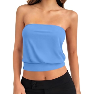 image:imageANRABESS Tube Tops for Women Bandeau Strapless Cropped Banded Hem 2026 Summer ClothesSky Blue