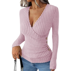 image:imageANRABESS Women Long Sleeve V Neck Shirts  Comfy Soft Sexy SweaterSlim Fit Wrap Top Daily Work Office Vacation Outfits Casual Dressy Spring Fall WinterPink
