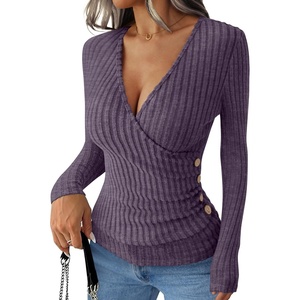 image:imageANRABESS Women Long Sleeve V Neck Shirts  Comfy Soft Sexy SweaterSlim Fit Wrap Top Daily Work Office Vacation Outfits Casual Dressy Spring Fall WinterPurple