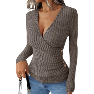 image:imageANRABESS Women Long Sleeve V Neck Shirts  Comfy Soft Sexy SweaterSlim Fit Wrap Top Daily Work Office Vacation Outfits Casual Dressy Spring Fall WinterCool Ash Brown