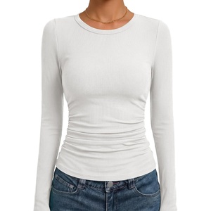 image:imageANRABESS Womens Long Sleeve Ruched Tops  Crew Neck Slim Fitted Basic Tee Shirt Soft Ribbed Stretchy Layer Fall Winter Business Casual amp Work amp Travel Everyday WearWhite