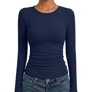 image:imageANRABESS Womens Long Sleeve Ruched Tops  Crew Neck Slim Fitted Basic Tee Shirt Soft Ribbed Stretchy Layer Fall Winter Business Casual amp Work amp Travel Everyday WearNavy Blue