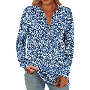 image:imageANRABESS Womens Long Sleeve Shirts 2026 Spring Fashion Dressy Casual Tops Trendy Henley Blouses Cute Work Outfits ClothesBlue White Floral