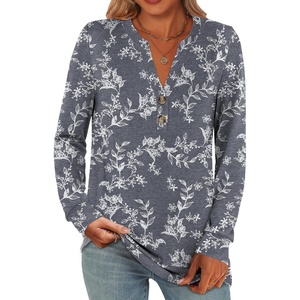 image:imageANRABESS Womens Long Sleeve Shirts 2026 Spring Fashion Dressy Casual Tops Trendy Henley Blouses Cute Work Outfits ClothesGrey White Floral