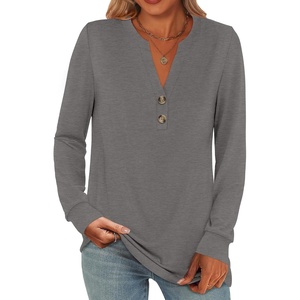 image:imageANRABESS Womens Long Sleeve Shirts 2026 Spring Fashion Dressy Casual Tops Trendy Henley Blouses Cute Work Outfits ClothesLight Taupe