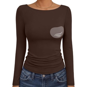 image:imageANRABESS Womens Long Sleeve Shirts Built in Bra Top  Slim Fit Crew Neck Basic Tee Soft Comfy Breathable Casual Wear Going Out Travel Daily Spring Fall Layer Trendy OutfitsBrown