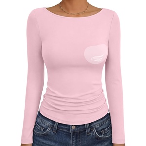 image:imageANRABESS Womens Long Sleeve Shirts Built in Bra Top  Slim Fit Crew Neck Basic Tee Soft Comfy Breathable Casual Wear Going Out Travel Daily Spring Fall Layer Trendy OutfitsLight Pink