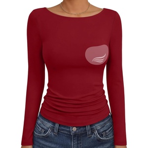 image:imageANRABESS Womens Long Sleeve Shirts Built in Bra Top  Slim Fit Crew Neck Basic Tee Soft Comfy Breathable Casual Wear Going Out Travel Daily Spring Fall Layer Trendy OutfitsRed