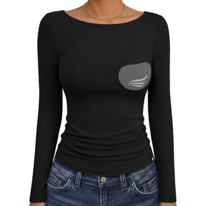 image:imageANRABESS Womens Long Sleeve Shirts Built in Bra Top  Slim Fit Crew Neck Basic Tee Soft Comfy Breathable Casual Wear Going Out Travel Daily Spring Fall Layer Trendy OutfitsBlack