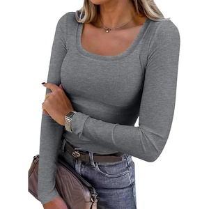 image:imageANRABESS Womens Long Sleeve Shirts Scoop Neck Ribbed Knit Slim Fitted Tops Casual Basic Tee 2026 Fall Fashion Outfits ClothesDark Grey