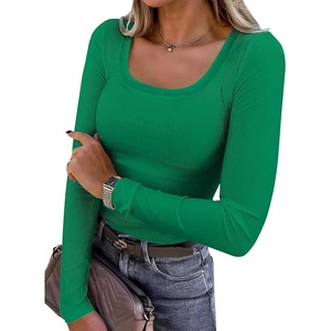 image:imageANRABESS Womens Long Sleeve Shirts Scoop Neck Ribbed Knit Slim Fitted Tops Casual Basic Tee 2026 Fall Fashion Outfits ClothesGreen