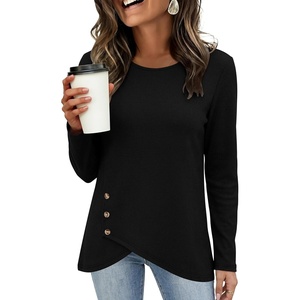 image:imageANRABESS Womens Long Sleeve Shirts Waffle Knit Tunic Top  Wrap Buttons SideSoft Lightweight SweaterCute with LeggingsFall Spring Outfits for Work Travel All Day WearBlack