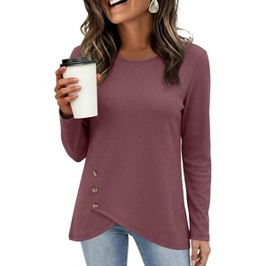 image:imageANRABESS Womens Long Sleeve Shirts Waffle Knit Tunic Top  Wrap Buttons SideSoft Lightweight SweaterCute with LeggingsFall Spring Outfits for Work Travel All Day WearMauve