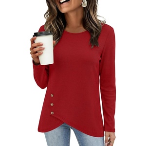 image:imageANRABESS Womens Long Sleeve Shirts Waffle Knit Tunic Top  Wrap Buttons SideSoft Lightweight SweaterCute with LeggingsFall Spring Outfits for Work Travel All Day WearRed