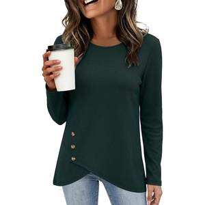 image:imageANRABESS Womens Long Sleeve Shirts Waffle Knit Tunic Top  Wrap Buttons SideSoft Lightweight SweaterCute with LeggingsFall Spring Outfits for Work Travel All Day WearDeep Green
