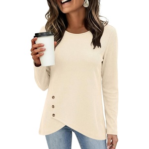 image:imageANRABESS Womens Long Sleeve Shirts Waffle Knit Tunic Top  Wrap Buttons SideSoft Lightweight SweaterCute with LeggingsFall Spring Outfits for Work Travel All Day WearParchment