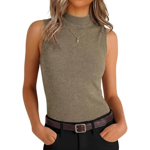 image:imageANRABESS Womens Mock Neck Tank Tops  Sleeveless Fitted Sweater Shirts Soft Knit Wool Blend Dressy Casual Business Work Office Clothes Summer Fall TransitionLight Camel