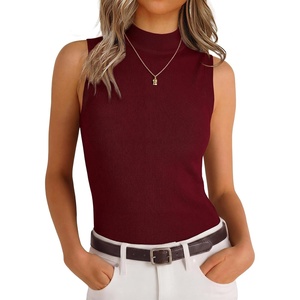 image:imageANRABESS Womens Mock Neck Tank Tops  Sleeveless Fitted Sweater Shirts Soft Knit Wool Blend Dressy Casual Business Work Office Clothes Summer Fall TransitionWine Red