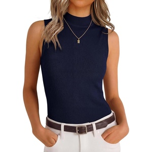 image:imageANRABESS Womens Mock Neck Tank Tops  Sleeveless Fitted Sweater Shirts Soft Knit Wool Blend Dressy Casual Business Work Office Clothes Summer Fall TransitionNavy Blue