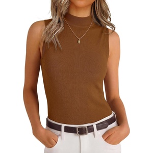 image:imageANRABESS Womens Mock Neck Tank Tops  Sleeveless Fitted Sweater Shirts Soft Knit Wool Blend Dressy Casual Business Work Office Clothes Summer Fall TransitionDark Caramel