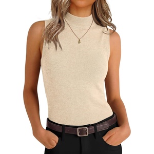 image:imageANRABESS Womens Mock Neck Tank Tops  Sleeveless Fitted Sweater Shirts Soft Knit Wool Blend Dressy Casual Business Work Office Clothes Summer Fall TransitionParchment