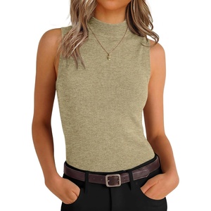image:imageANRABESS Womens Mock Neck Tank Tops  Sleeveless Fitted Sweater Shirts Soft Knit Wool Blend Dressy Casual Business Work Office Clothes Summer Fall TransitionAlmond
