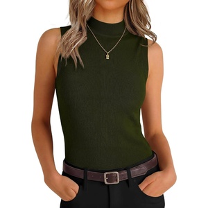 image:imageANRABESS Womens Mock Neck Tank Tops  Sleeveless Fitted Sweater Shirts Soft Knit Wool Blend Dressy Casual Business Work Office Clothes Summer Fall TransitionArmy Green