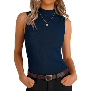 image:imageANRABESS Womens Mock Neck Tank Tops  Sleeveless Fitted Sweater Shirts Soft Knit Wool Blend Dressy Casual Business Work Office Clothes Summer Fall TransitionDeep Blue